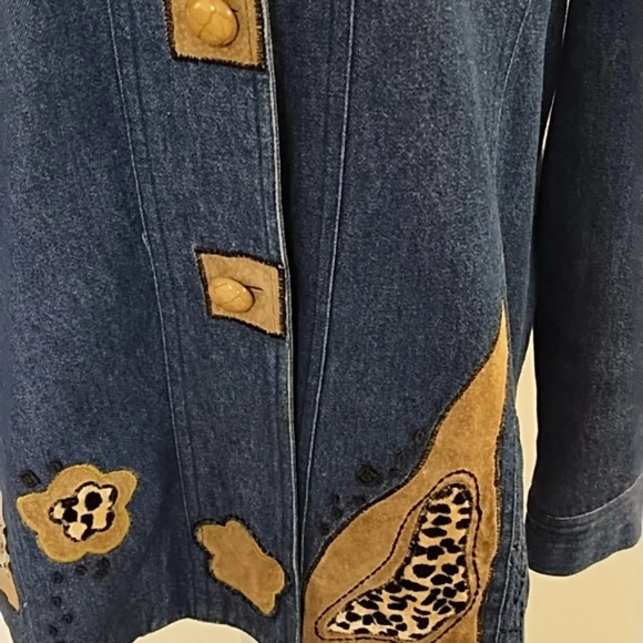 Great Cavalier M Denim Jean Jacket Genuine Suede Leopard Fur Embroidery Washable - Picture 2 of 15